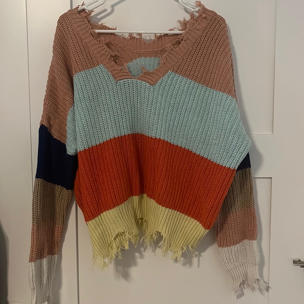 Colorful long sleeve knit sweater